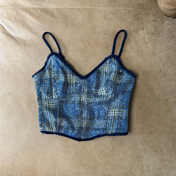 Miss Me Women's Sequins Plaid Print Crop Tank Country Western Y2K Size Medium - Picture 4 of 11